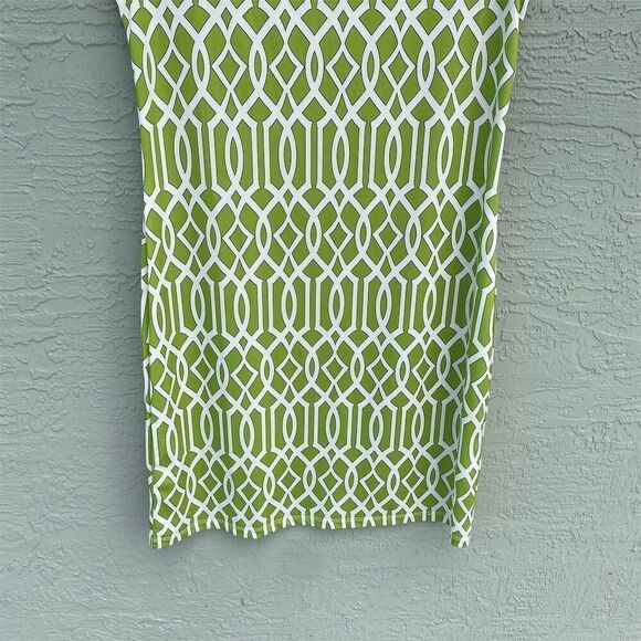 Jean-Pierre Klifa Daphne Dress M Green Geometric Knee Length Cap Sleeve - Picture 4 of 10